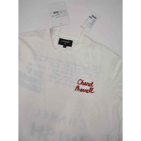 Chanel X Pharrell Capsule Collection White Long Sleeve Graffiti Tee Shirt RARE M - Picture 4 of 12